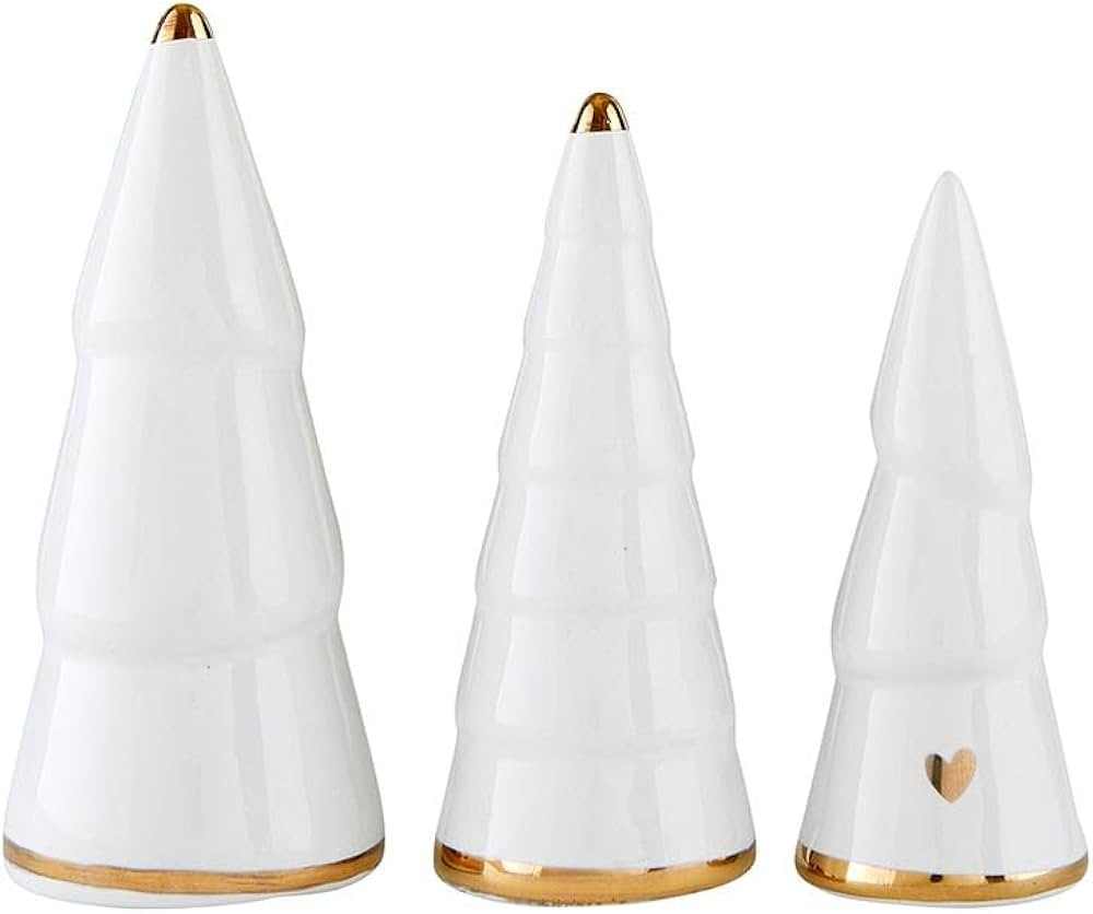 Santa Barbara Design Studio Holiday Shelf Décor Christmas Collection Ceramic Trees, Set of 3, White & Gold | Amazon (US)