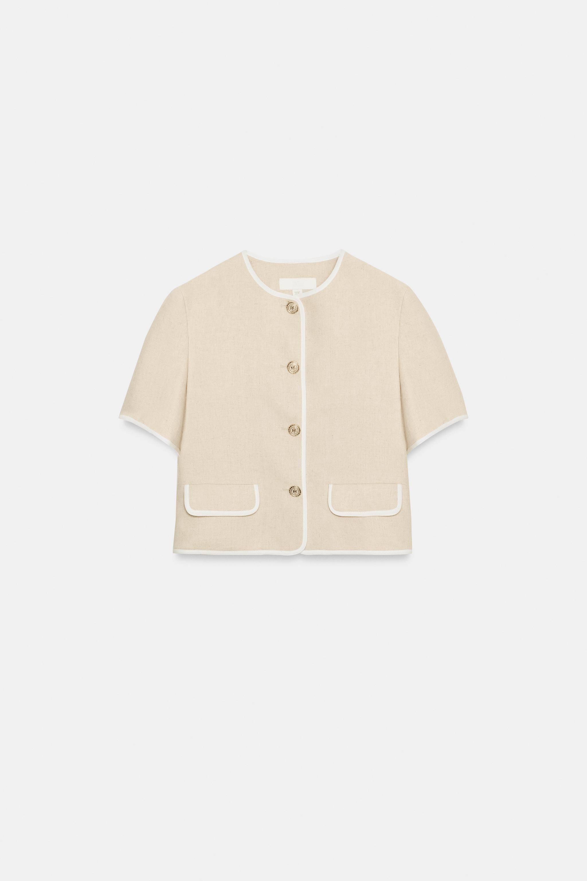 SHORT SLEEVE BLAZER WITH CONTRAST TRIMS | Zara UK