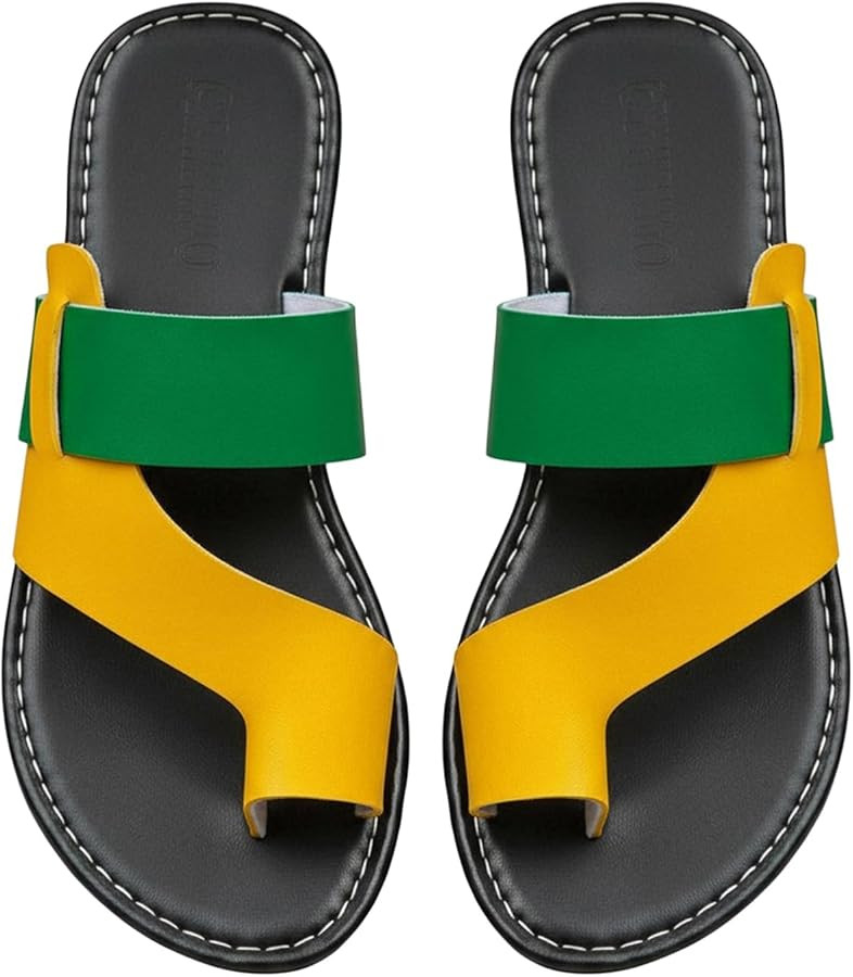 WDIRARA Women's Two Tone Colorblock Flat Sandals Toe Ring Criss Cross Open Toe Slide Summer Slipp... | Amazon (US)