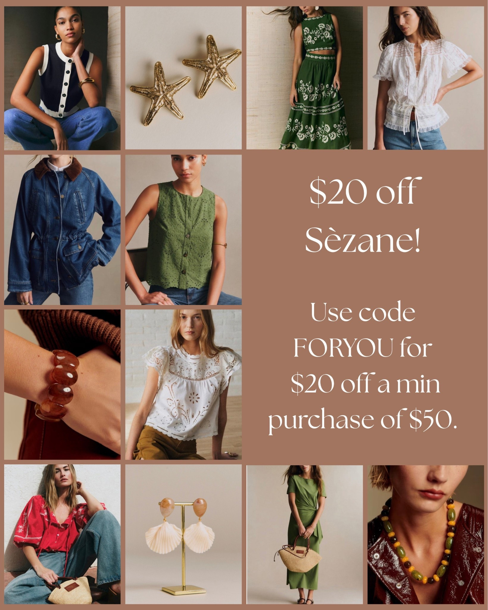 Where are my Sèzane fans at? In celebration of Poisson d’Avril (“April Fish” - the French version of April Fools), there are codes on the Sèzane site that will give you a $20 voucher towards a minimum $50 purchase! Happy hunting! (For fabulous pieces and discount codes)

#LTKgrwm #LTKSaleAlert