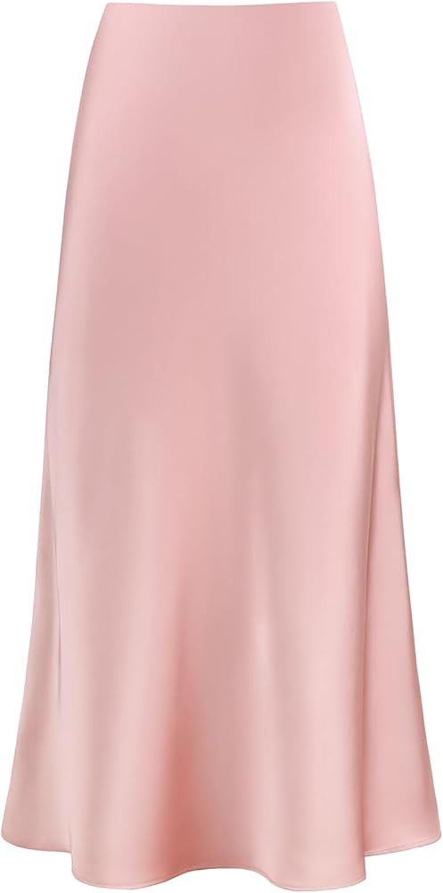 Women's Satin High Waisted Maxi Skirts Hidden Elasticized Waistband A Line Long Skirt | Amazon (US)
