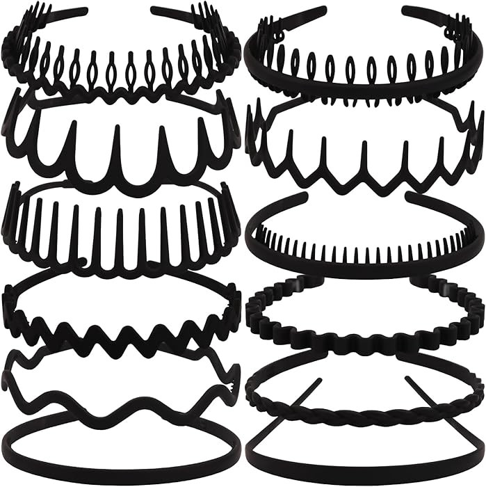 TOBATOBA 12Pcs Black Headbands for Women with Teeth Plastic Head Bands for Women's Hair Non Slip ... | Amazon (US)