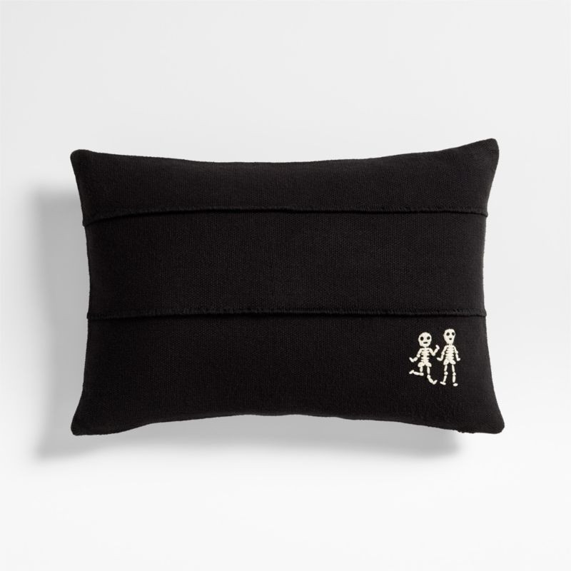 Halloween Embroidered Skeleton 24"x16" Ink Black Throw Pillow with Feather Insert by Joan Anderso... | Crate & Barrel