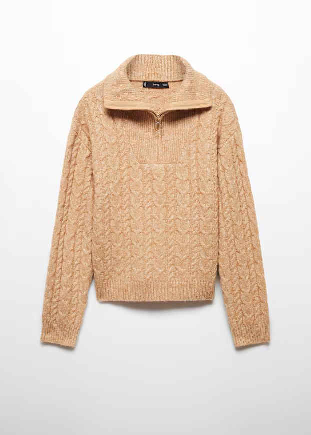 Cable-knit zip-neck sweater -  Women | Mango USA | MANGO (US)
