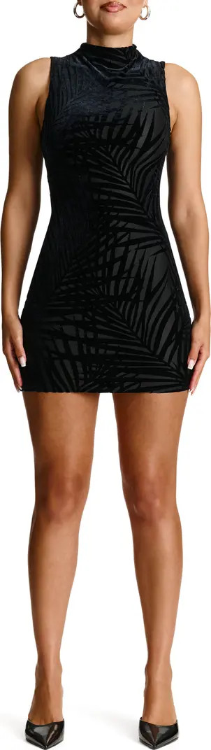 Palm Frond Burnout Velvet Funnel Neck Minidress | Nordstrom