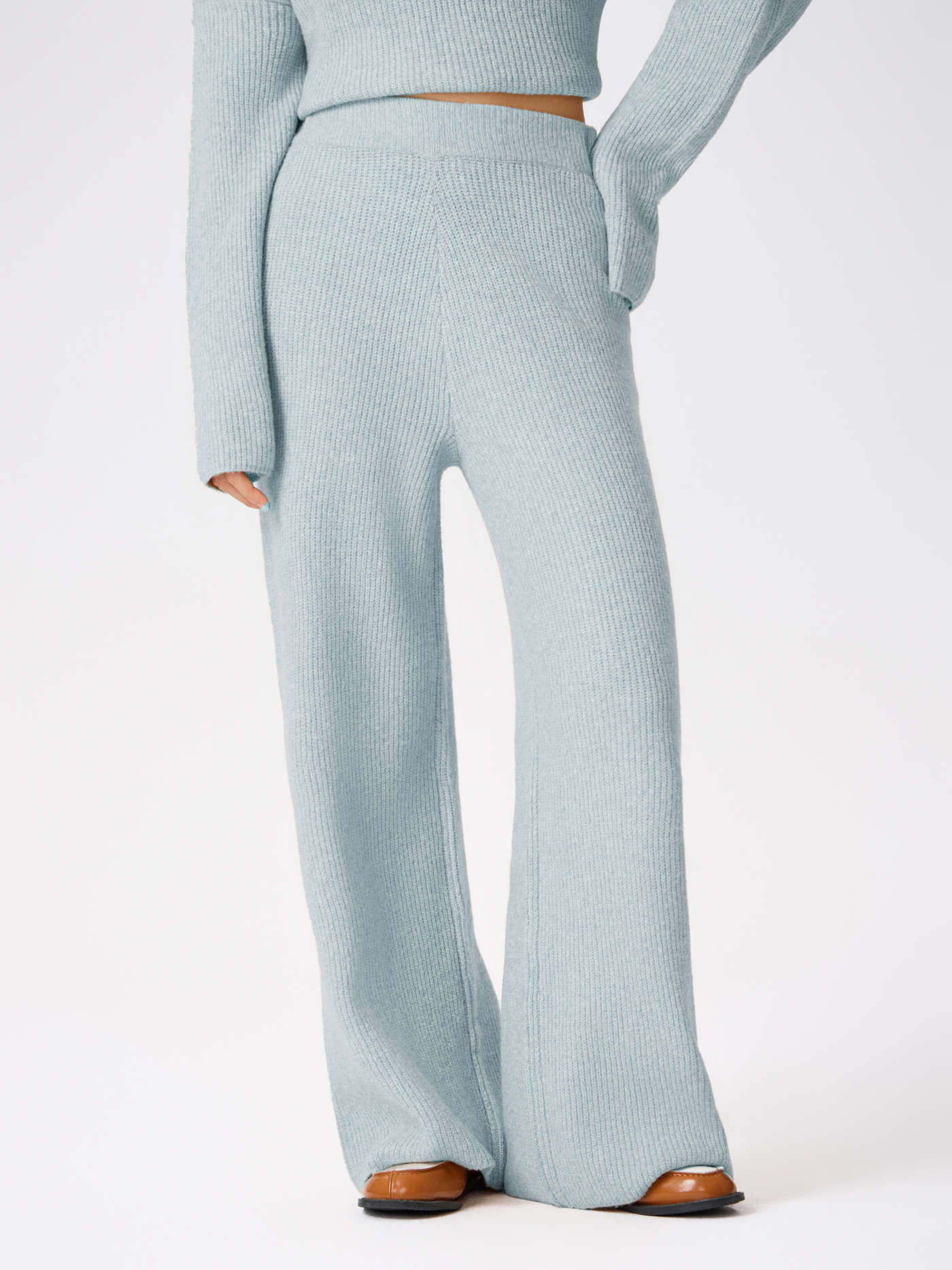 Wool-blend Knitted Mid Waist Wide Leg Trousers | Cider