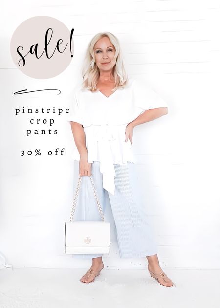 SALE! Pinstripe crop pants are 30%…they pair perfectly with this Amazon tie waist blouse.  Coastal casual for women over 40, women over 50, women over 60!

#LTKOver40 #LTKSaleAlert #LTKFindsUnder50