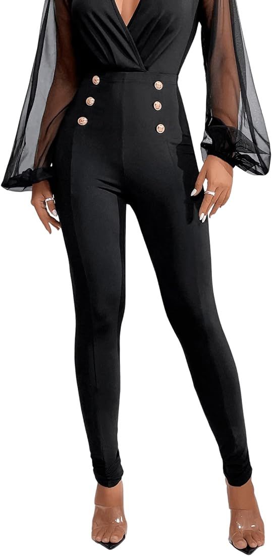SweatyRocks Women's Basic Leggings Stretchy Slim Elastic High Waist Work Pants | Amazon (US)