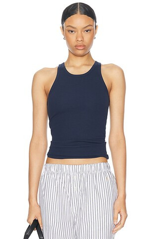 Eterne High Neck Fitted Tank Top in Navy - Navy. Size XS (also in L, M, S, XL). | FWRD 