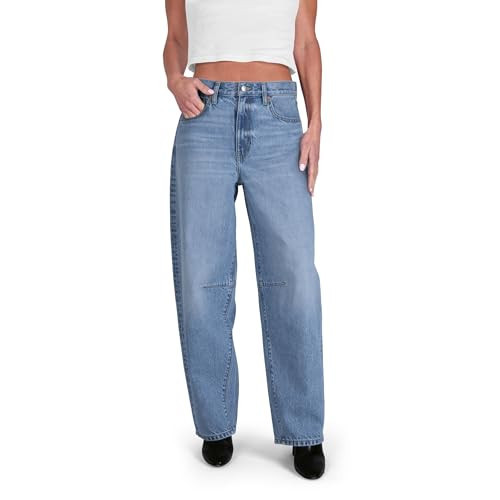 CAKE THE LABEL Womens Baggy Barrel Jeans Wide Leg Mid Rise Premium Denim Pants (Light Blue) | Amazon (US)