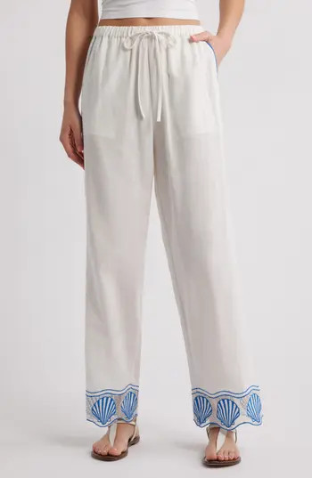 Rails Tildi Shell Embroidered Cotton & Linen Pants in White at Nordstrom Rack, Size Small | Nordstrom Rack