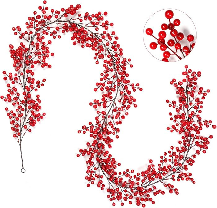 Joyhalo Red Berry Garland - 8.9 FT Christmas Cranberry Garland for Christmas Tree, Winter Holly B... | Amazon (US)