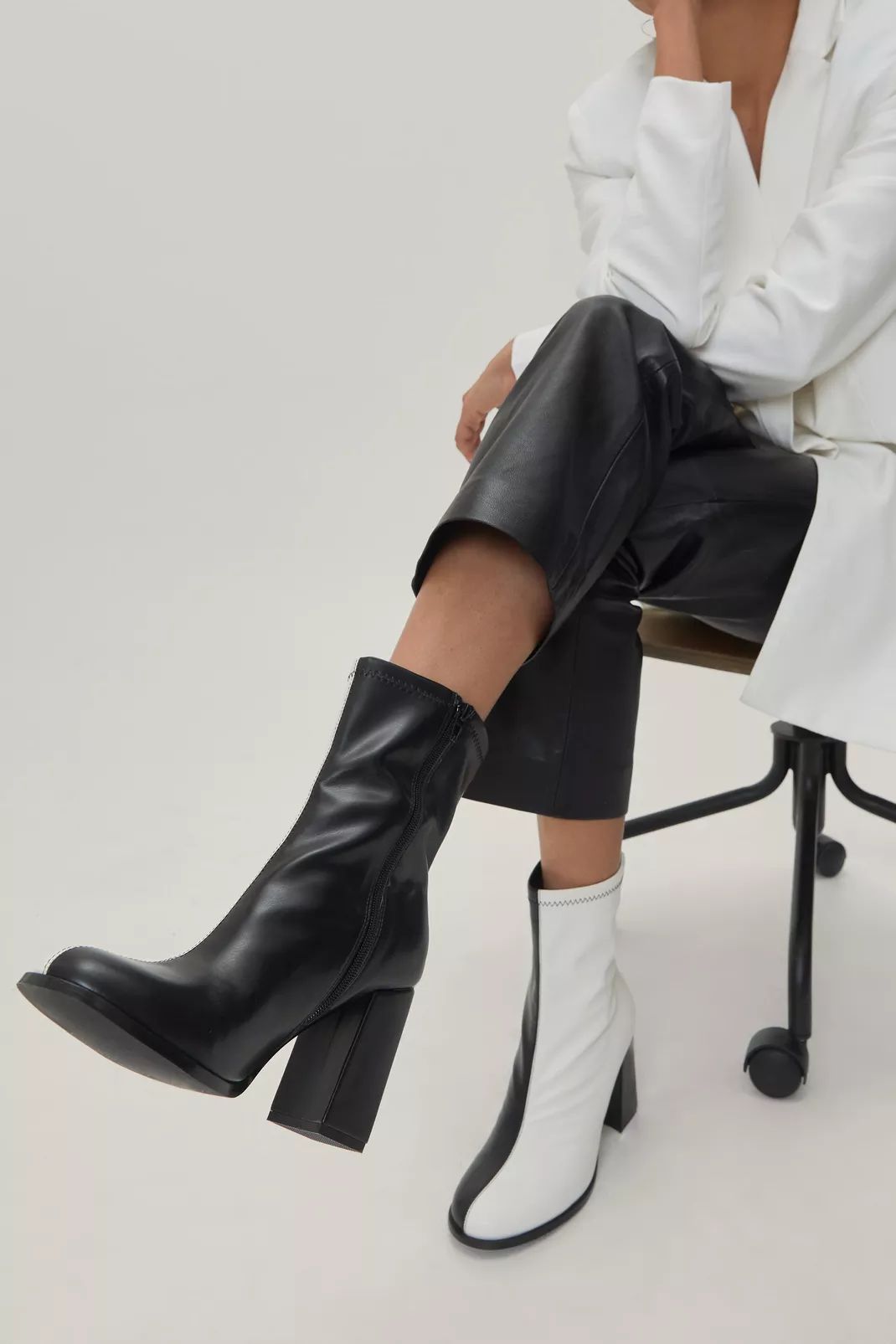 Faux Leather Two Tone Contrasting Sock Boots | Nasty Gal (US)