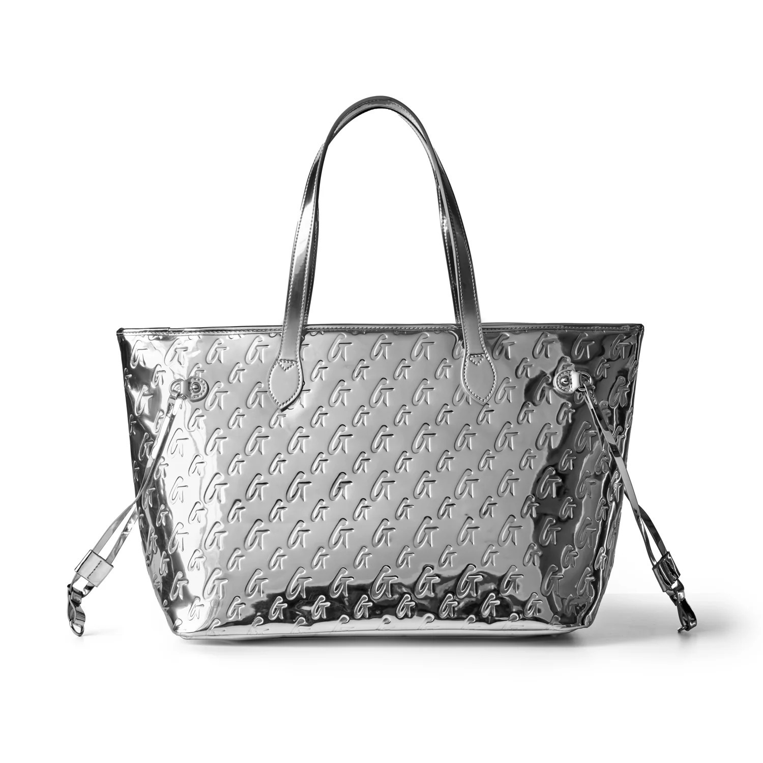 METALLIC MONOGRAM GLAM TOTE - METALLIC SILVER | Glam-Aholic Lifestyle