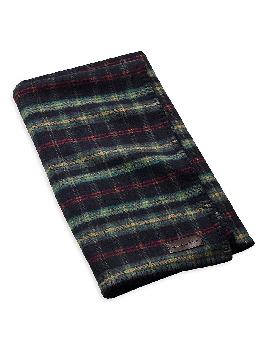 Georgia Plaid Wool-Cashmere Throw Blanket - True Navy | Saks Fifth Avenue