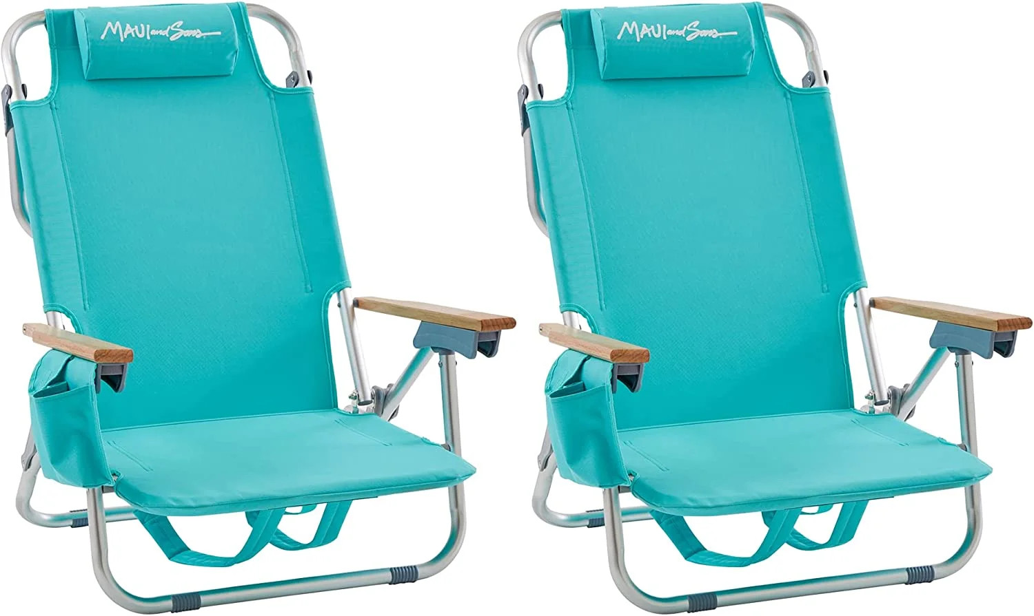 Maui and Sons Deluxe Backpack Beach Chair Set of 2 with 5 Comfort Positions and More, Blue | Walmart (US)