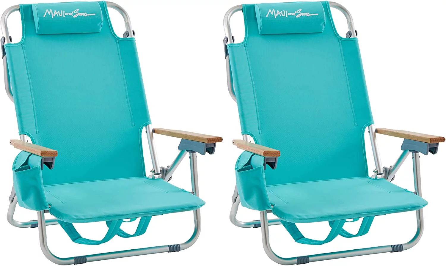Maui and Sons Deluxe Backpack Beach Chair Set of 2 with 5 Comfort Positions and More, Blue | Walmart (US)