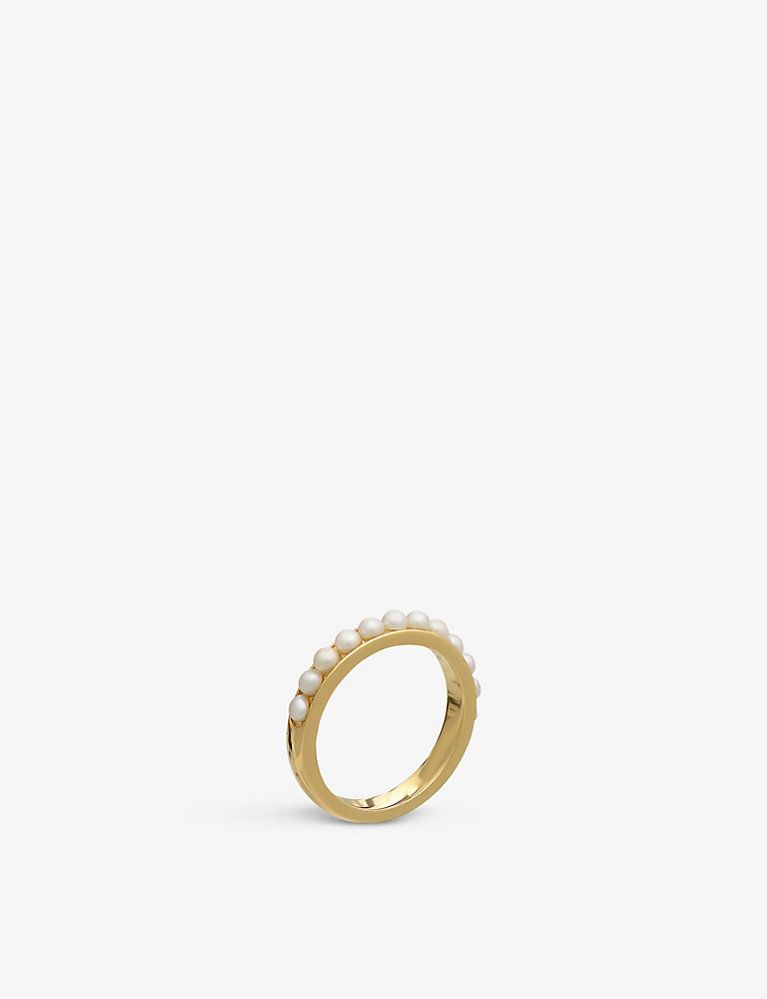 RACHEL JACKSON Studded 22ct yellow gold-plated sterling silver and freshwater pearl stacking ring | Selfridges