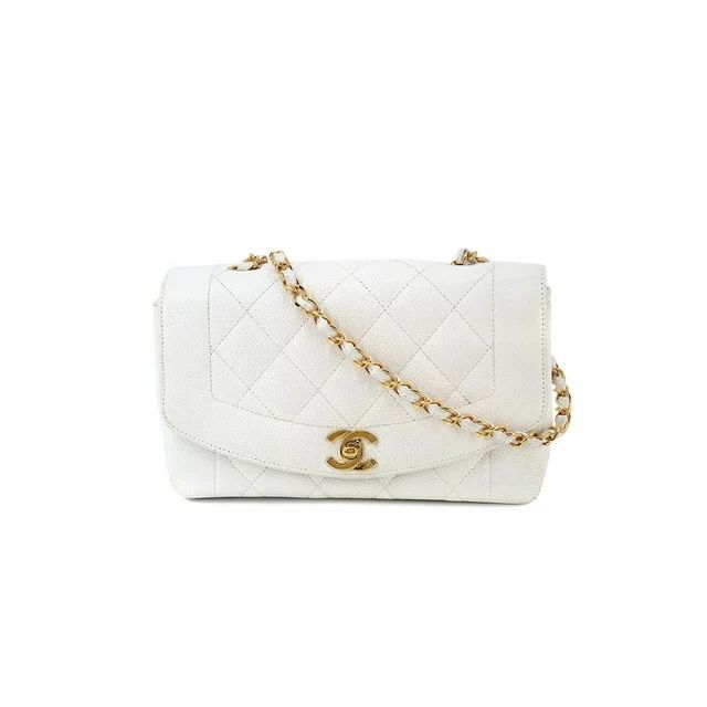 Authenticated Used Chanel CHANEL Diana 22 matelasse chain shoulder bag caviar skin leather white ... | Walmart (US)