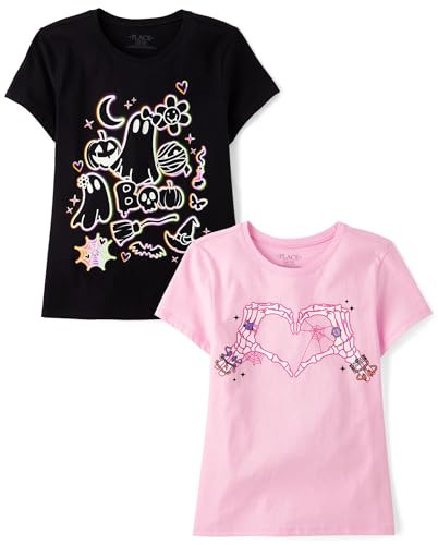 The Children's Place,Female,All Holidays Short Sleeve Graphic T-Shirts,multipacks,Skeleton Heart/Halloween Icons 2-Pack,XX-Large | Amazon (US)