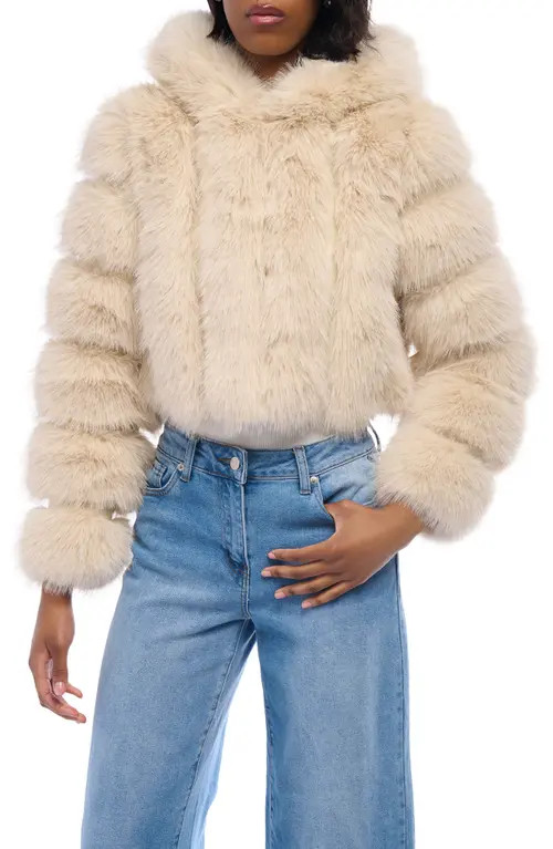 AZALEA WANG Jolene Crop Faux Fur Hooded Jacket in Beige at Nordstrom, Size Small | Nordstrom