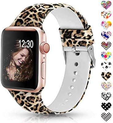 Sunnywoo Leopard Bands Compatible with Apple Watch Band 38mm/40mm/42mm/44mm, Soft Silicone Fadele... | Amazon (US)
