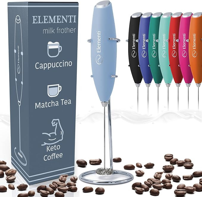 Elementi Milk Frother Wand & Matcha Mixer, Mini Electric Whisk for Coffee - Frother for Coffee - ... | Amazon (US)
