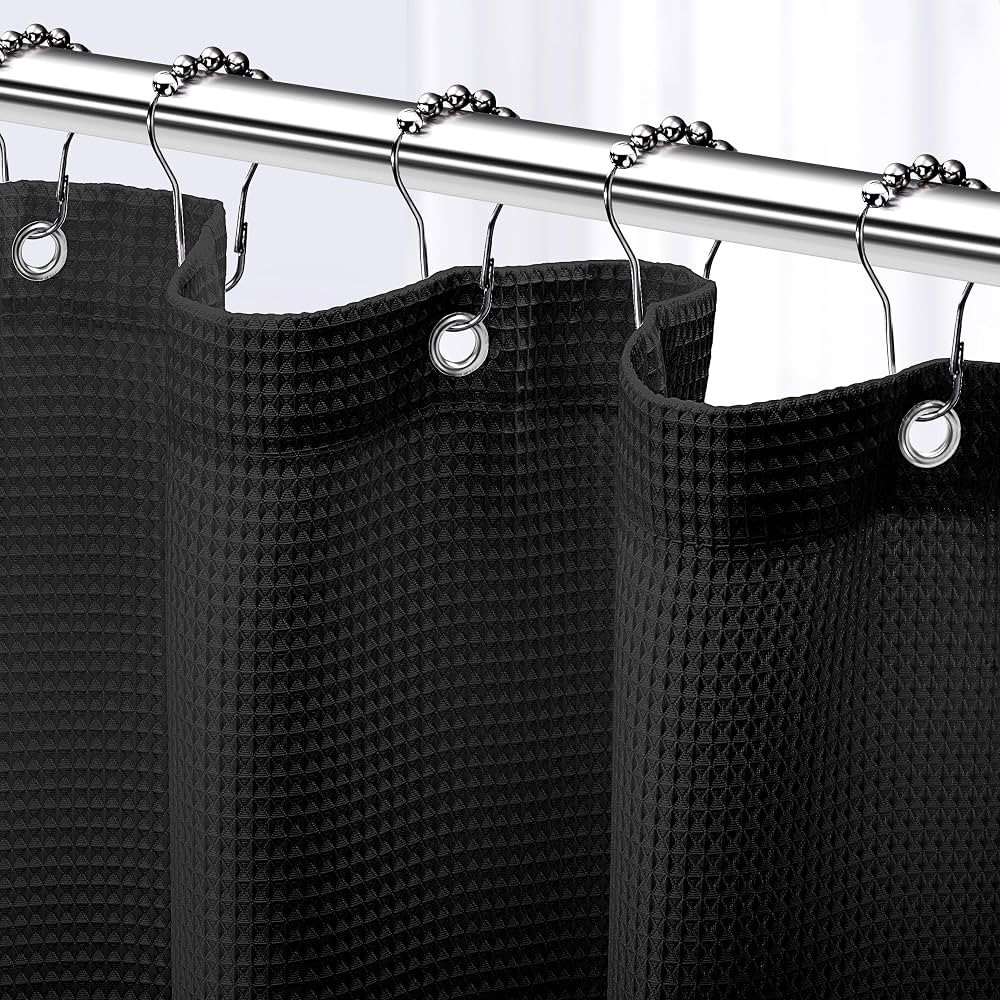 NEATERIZE Shower Curtain Black - Hotel Style Black Shower Curtains for Bathroom with Waffle Desig... | Amazon (US)