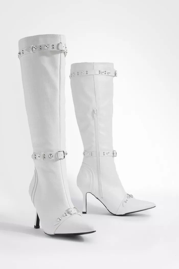 Croc Studded Knee High Boots | boohoo (US & Canada)