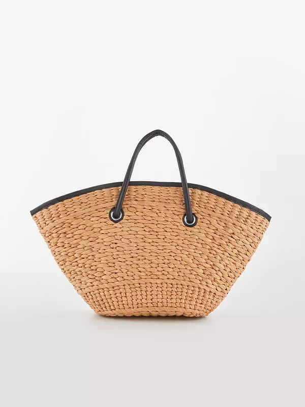 PIECES Raffia Large Tote Bag - Brown | Very (UK)