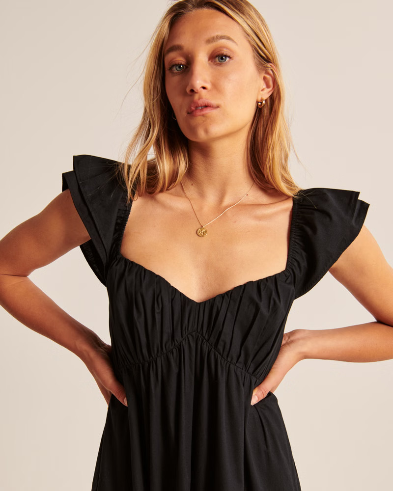 Ruffle Sleeve Poplin Midaxi Dress | Abercrombie & Fitch (US)