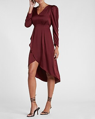 Satin Puff Shoulder Midi Dress | Express