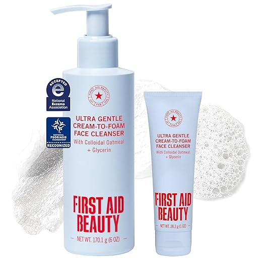 First Aid Beauty Ultra Gentle Cream-to-Foam Facial Cleanser,Makeup Removing Face Wash with Colloi... | Amazon (US)