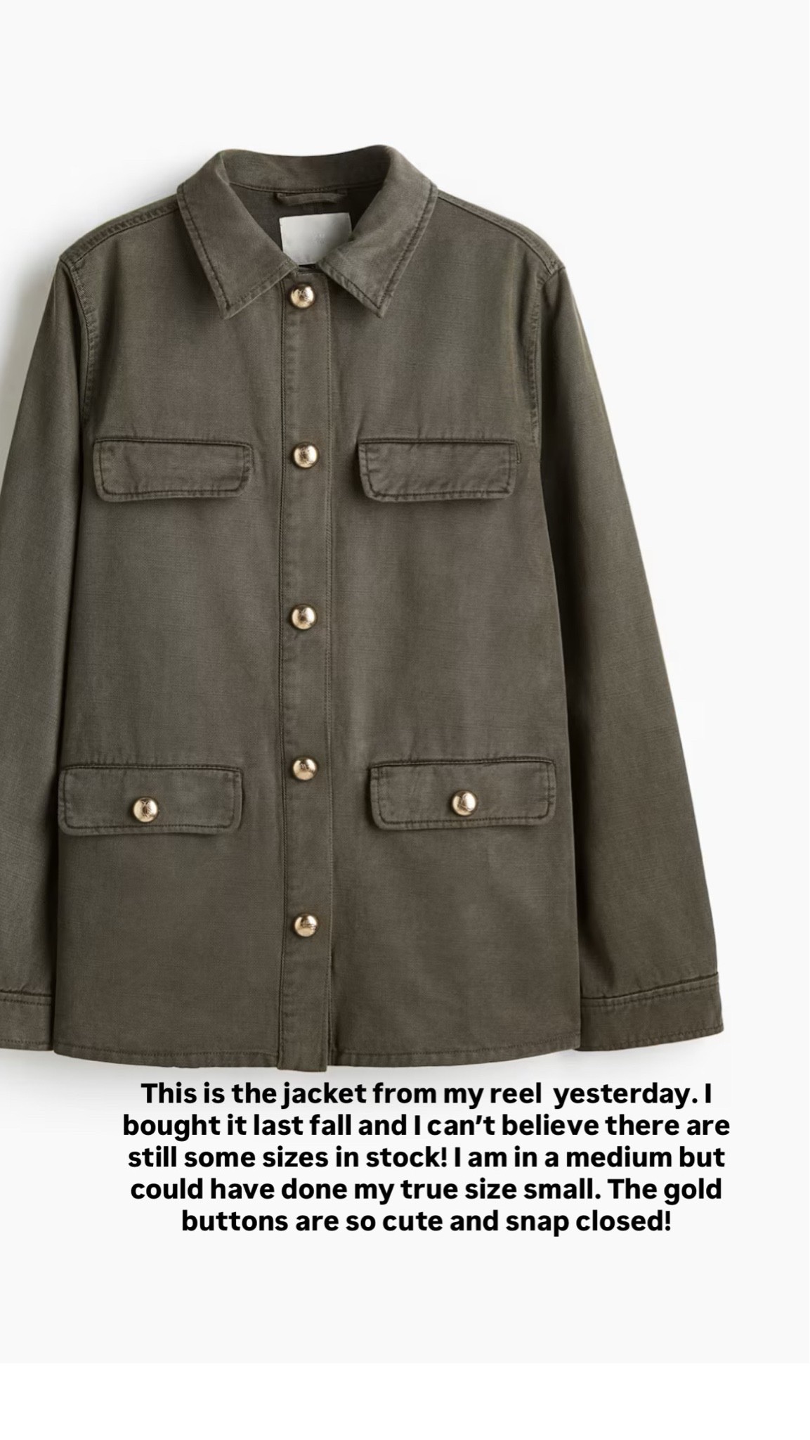 The cutest twill military style jacket. Lightweight and SO soft. It runs TTS