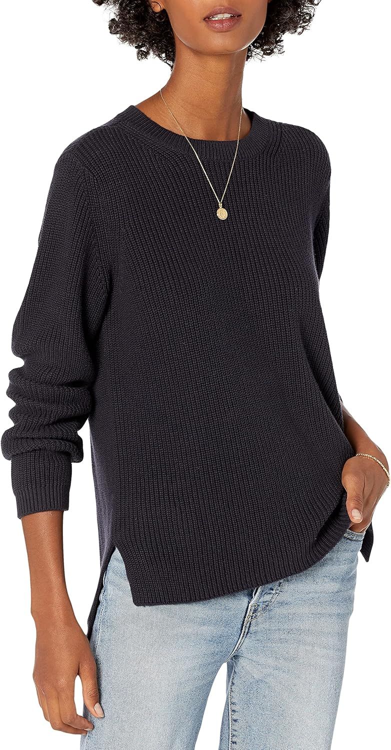 Goodthreads Women's Cotton Half-Cardigan Stitch Crewneck Sweater | Amazon (US)