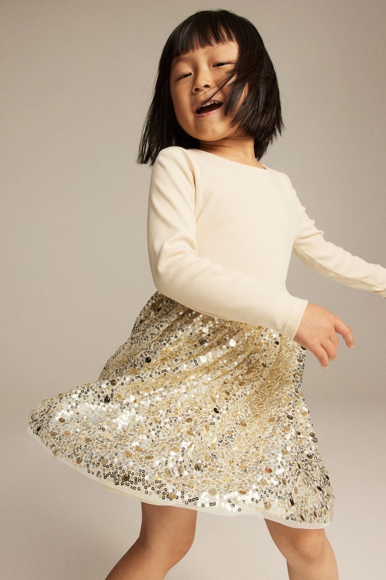Sequined Jersey Dress - Light beige/sequins - Kids | H&M US | H&M (US + CA)