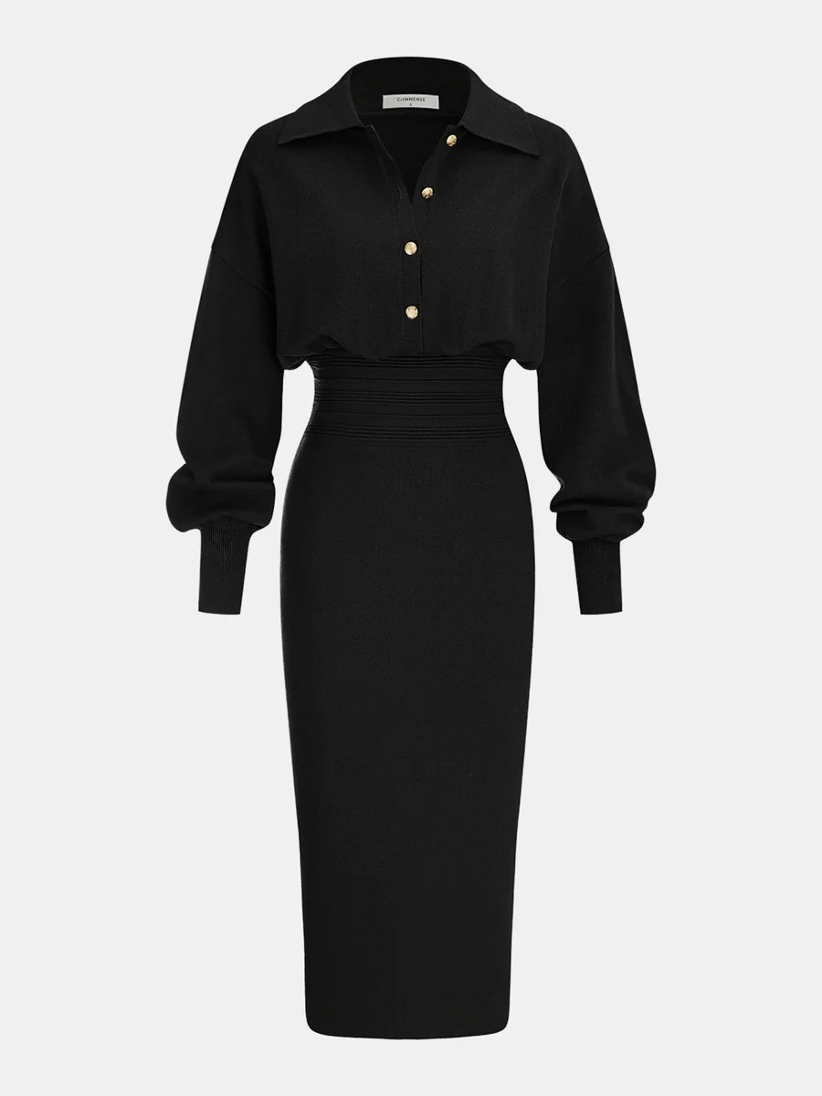 Cinched Waist Knit Shirt Dress | Commense
