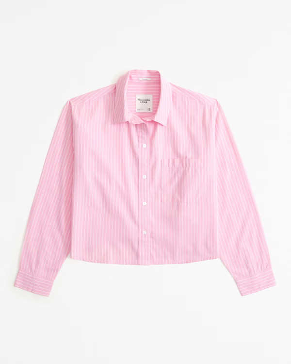Women's Oversized Cropped Poplin Shirt | Women's Tops | Abercrombie.com | Abercrombie & Fitch (US)
