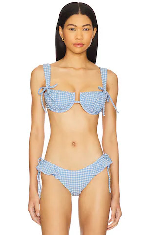 Petal Bikini Top in Peri Micro Gingham | Revolve Clothing (Global)