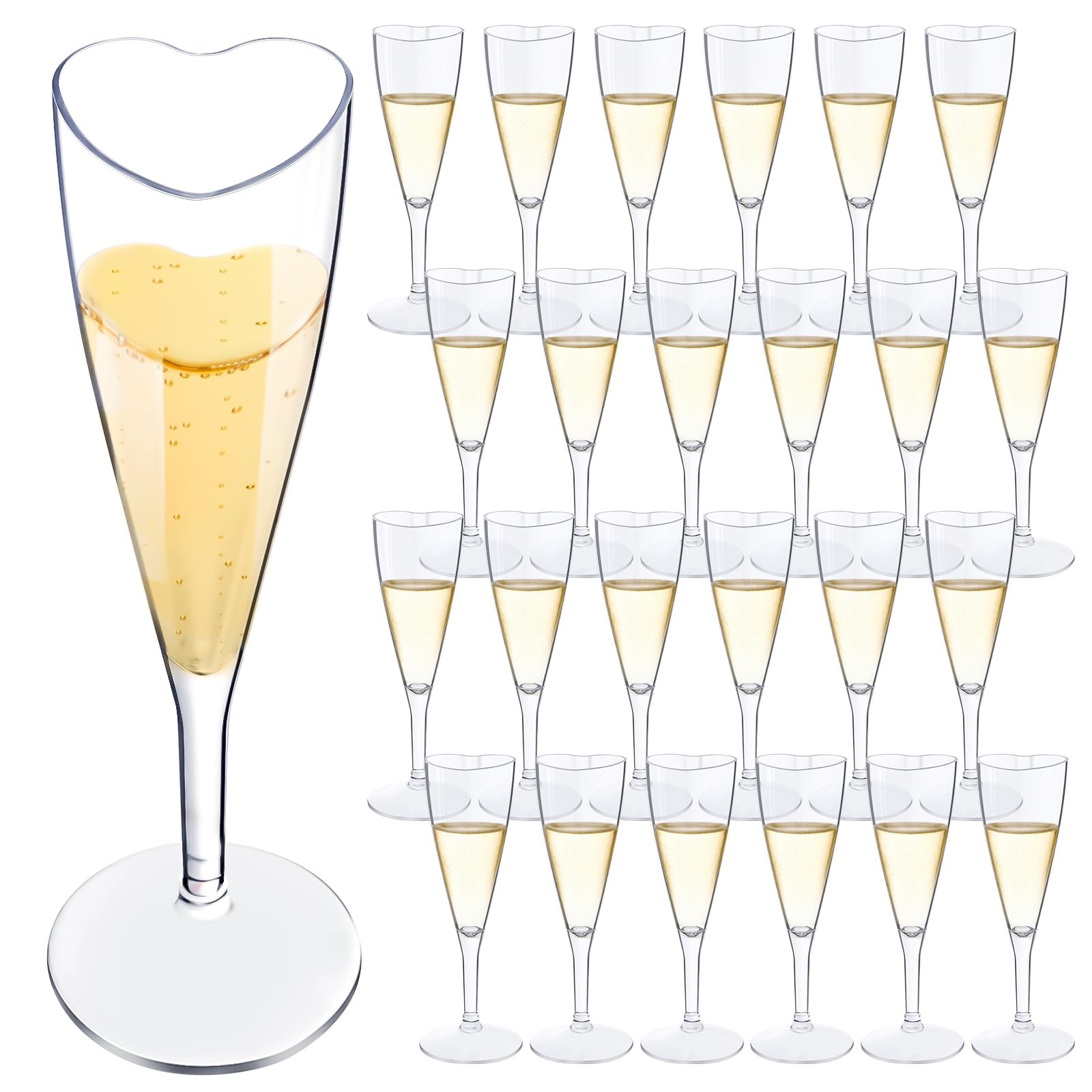 24 Pcs Valentines Day Heart Shaped Champagne Flutes Plastic Goblet Cups 4.4oz Disposable Toasting... | Amazon (US)