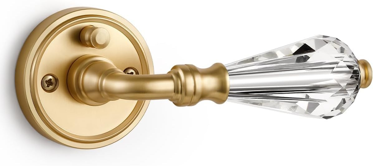 1 Pack Gold Glass Door Lever Privacy Crystal Door Levers Satin Brass Door Lever Interior Brushed ... | Amazon (US)