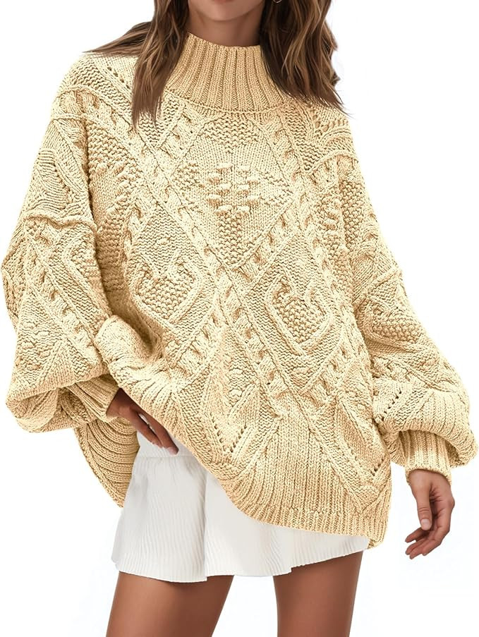 Saodimallsu Womens Oversized Sweaters Cable Knit Crew Neck Long Sleeve Pullover Sweater 2025 Fall... | Amazon (US)