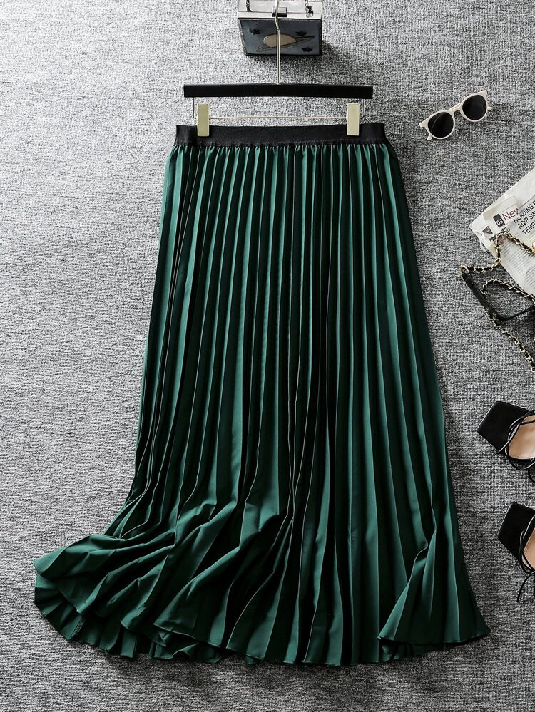 SHEIN Unity Plus Solid Pleated Hem Skirt | SHEIN