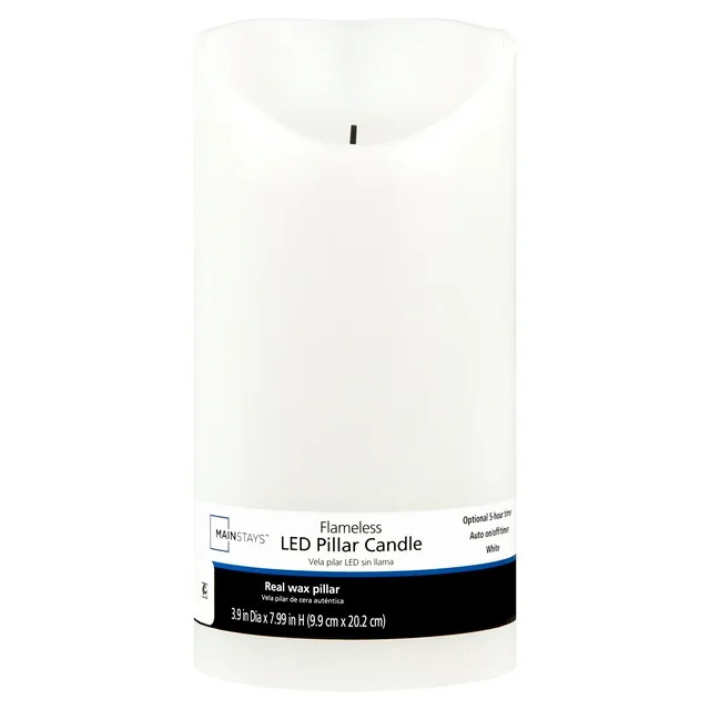 Mainstays Unscented Flameless LED Pillar Candle, White, 4 x 8 in | Walmart (US)