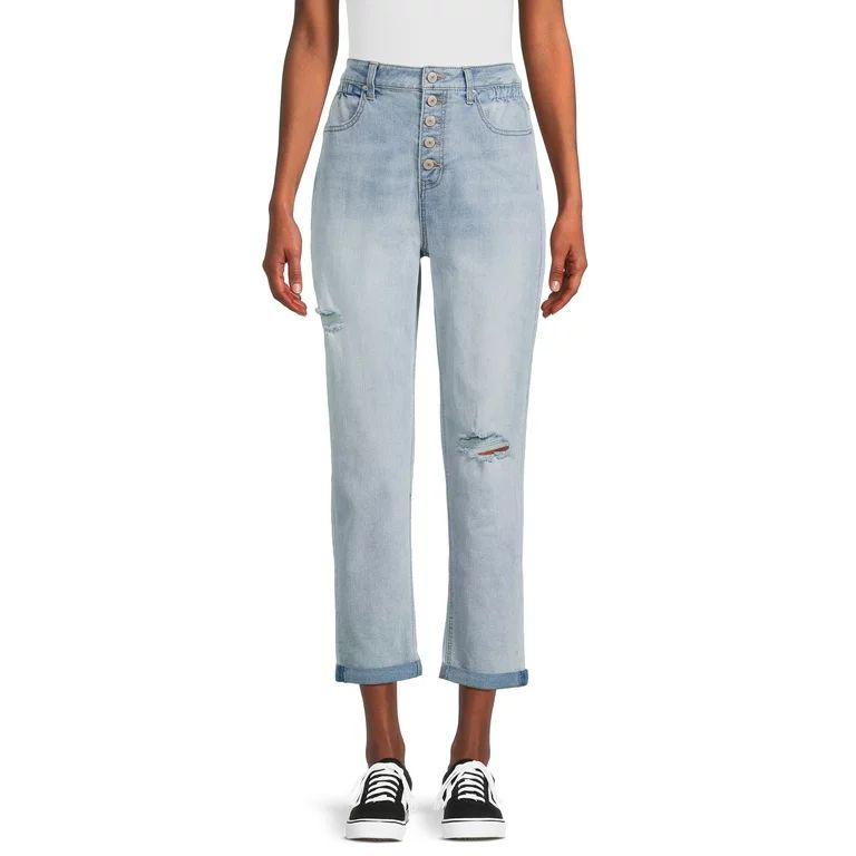 No Boundaries Juniors Cinched Mom Jeans | Walmart (US)