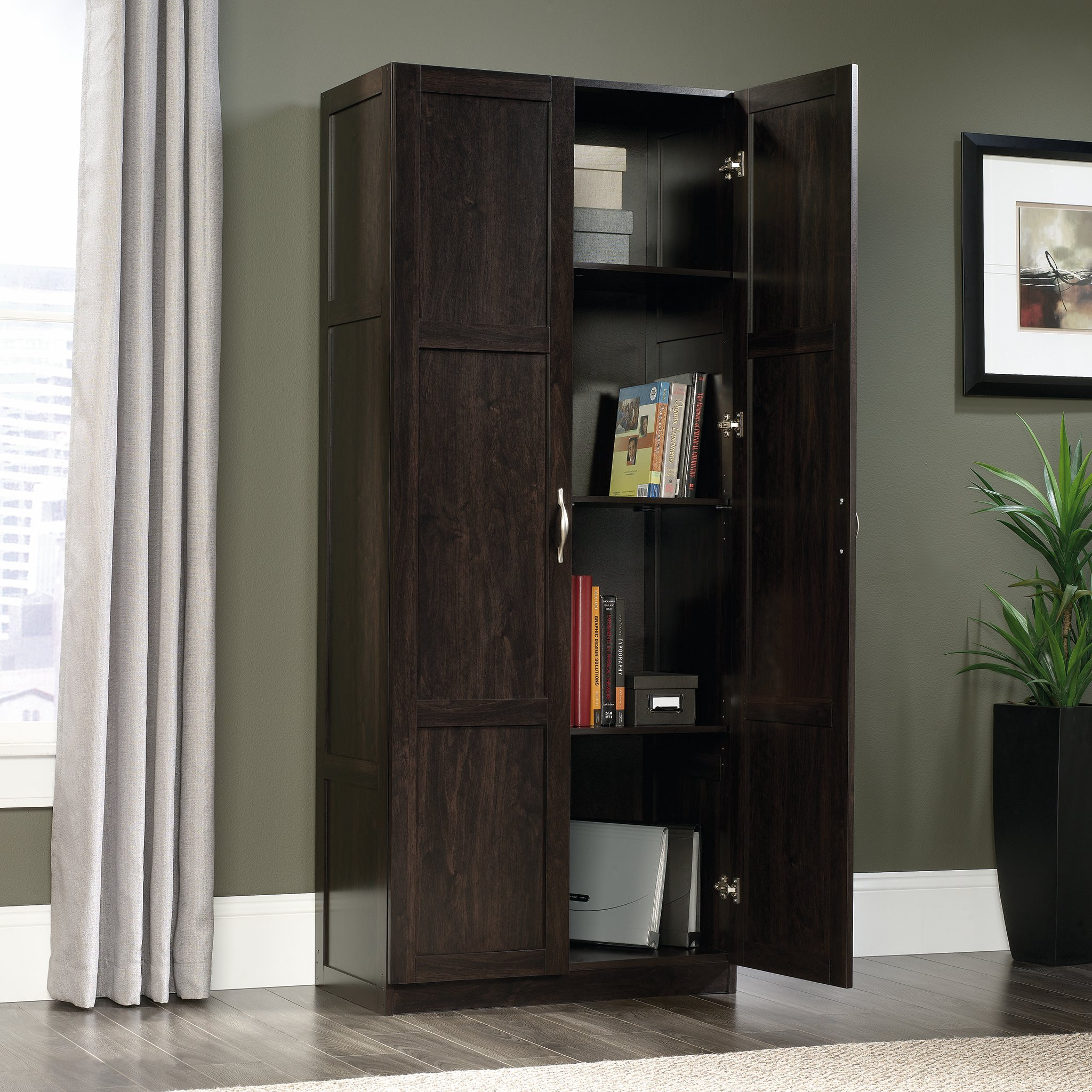 Sauder Storage Cabinet/ Pantry cabinets, 29.61 " x D: 16.02 " x H: 71.50", Cinnamon Cherry finish | Amazon (US)