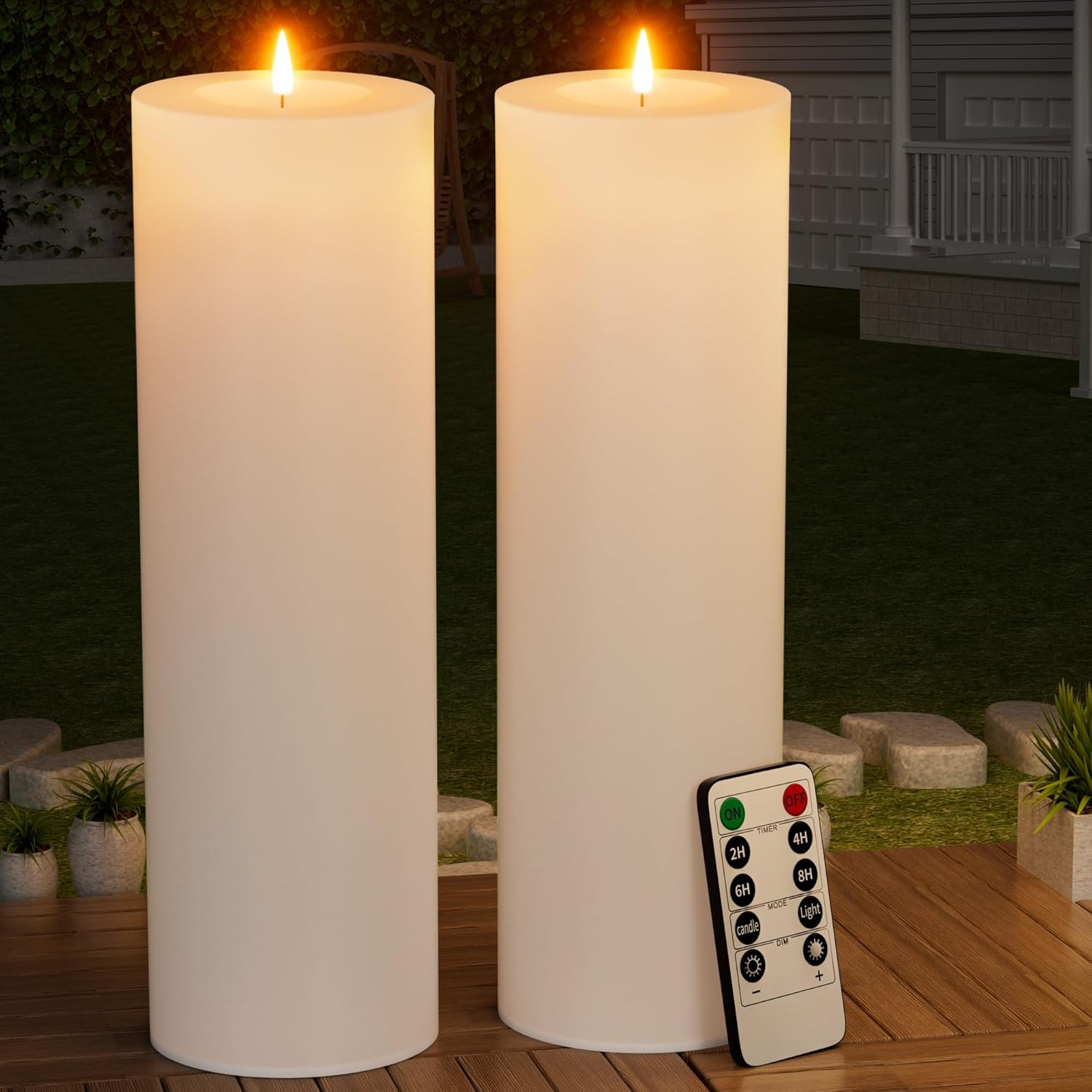 BUTHY 14" x 4" Large Outdoor Candles with Timer Waterproof Flickering LED Flameless Candles Batte... | Amazon (US)