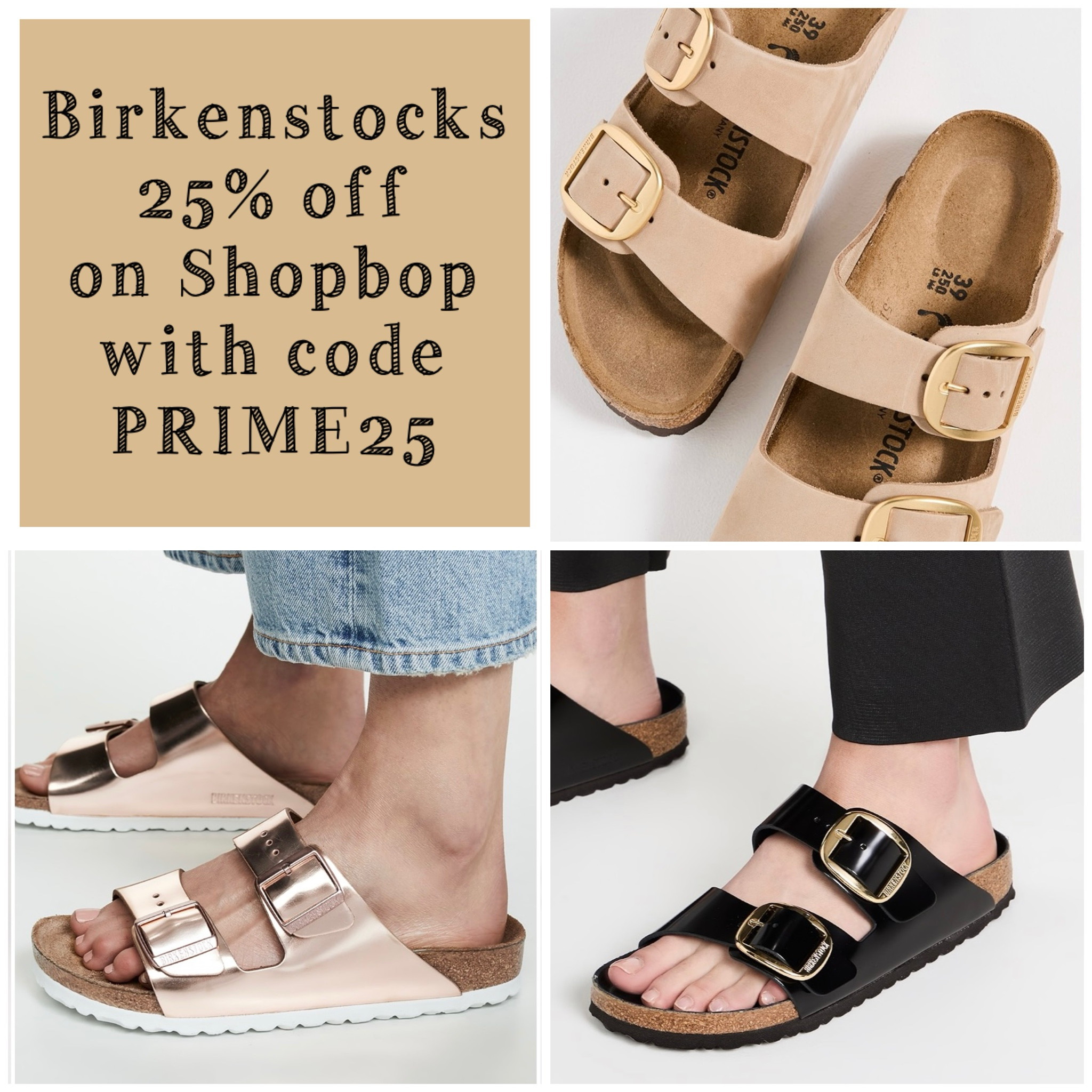 Birkenstock sales almost never include the “good” colors, but this sale does! The signature Big Buckle Arizona Sandals in tan and black are 25% off on Shopbop for Prime members with the code PRIME25. Missy also has the Gold Arizona sandals, and they have such a soft footbed — no breaking-in period and no squeaking when you walk! Our Birkenstock sandals are staples that we both rewear every year.

#LTKSaleAlert