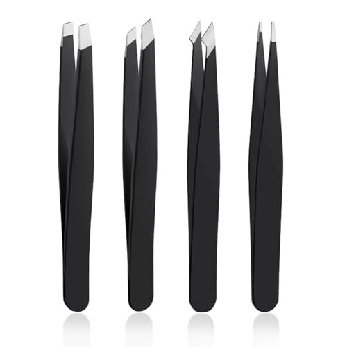 4 PCS Stainless Steel Tweezers Set – Precision Tweezers for Ingrown Hair, Facial Hair, Splinter, Blackhead and Tick Remover | Amazon (US)
