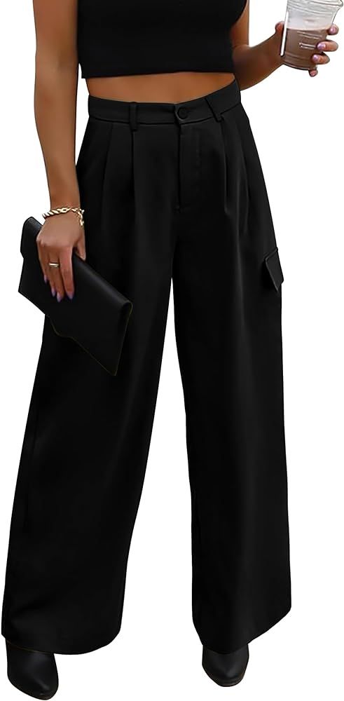 PRETTYGARDEN Women's Wide Leg Cargo Pants High Waist Business Casual Trousers Pant with Pockets | Amazon (US)